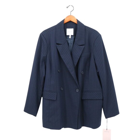 NWT Avec Les Filles Tailored Navy Double Breasted Pinstripe Blazer Jacket 2X - Picture 5 of 10